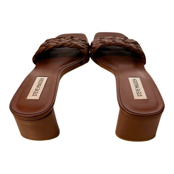 STEVE MADDEN Woven Block Heels Mule Sandals Brown Sz 8.5 - Picture 2 of 4